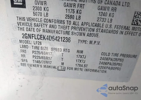 2013 Chevrolet Equinox Ls z USA, uszkodzony, nr VIN 2GNFLCEK4D6421236